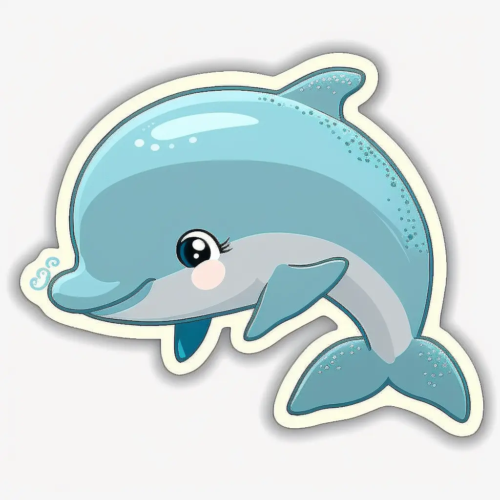 sticker, A super cute baby pixar style dolphin, vector